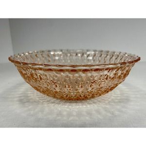 Pink Depression Vintage Jeanette Glass Holiday Buttons & Bows Berry Serving Bowl